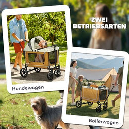 PawHut 2 in 1 Hundewagen und Katzenbuggy klappbar Braun aus Oxford-Gewebe – Bild 1 von 9