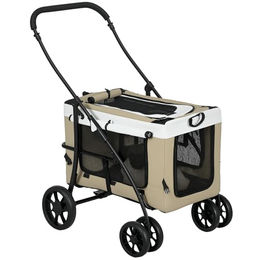 PawHut 2 in 1 Hundewagen und Katzenbuggy klappbar für kleine Rassen bis 10 kg Beige – Bild 1 von 6