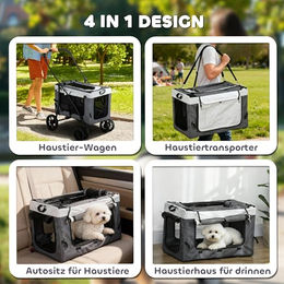 PawHut 2 in 1 Hundewagen und Katzenbuggy klappbar Grau bis 10 kg – Bild 1 von 5