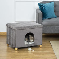 Produktbild von PawHut 2-in-1 Katzenhöhle Katzenbett als Fußhocker mit Kissen und Holzbeinen Grau 60 x 45 x 44,5 cm