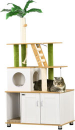 PawHut 2-in-1 Kratzbaum mit Katzenklo-Schrank aus Holz 160 cm – Bild 1 von 3