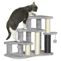 Produktbild von PawHut 2-in-1 Kratzbaumturm mit Treppe für Katzen aus Holz und Plüsch Grau