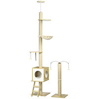Produktbild von PawHut 2er-Pack Katzenkratzbäume mit Deckenspanner höhenverstellbar 225-285 cm Beige