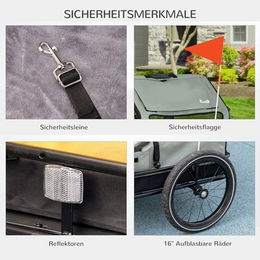 PawHut 3-in-1 Hundeanhänger und Hundewagen für kleine Hunde bis 10 kg aus grauem Oxford-Gewebe mit Reflektoren und wasserdichtem Material – Bild 1 von 4