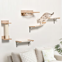 Produktbild von PawHut 4-teilige Katzen-Kletterwand mit Kratzbaum aus Holz in Braun und Natur, 38x34x15 cm