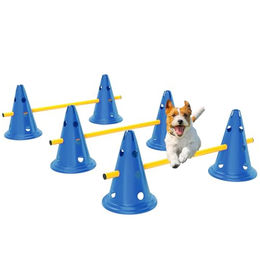 PawHut Agility Set für Hunde 3-teilig aus Kunststoff mit 6 Kegeln und höhenverstellbaren Hürden inklusive Tragetasche in Blau und Gelb – Bild 1 von 10