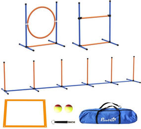 PawHut Agility Set für Hunde, 4-teiliges Hundetraining-Set mit höhenverstellbaren Hürden, Flechtstangen, Pausenbox, Springring und Tragetasche aus Kunststoff – Bild 1 von 5