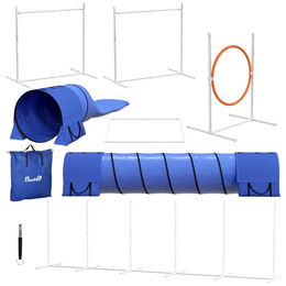 PawHut Agility Set für Hunde 7-teiliges Hundetraining-Set aus Kunststoff mit Tunnel Hürden Slalomstangen und Aufbewahrungstasche Blau – Bild 1 von 7