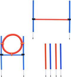 PawHut Agility-Übungs-Set für Hunde mit Slalom, Hürden und Sprungring aus Kunststoff in Blau und Rot – Bild 1 von 7