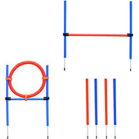 Produktbild von PawHut Agility-Übungs-Set für Hunde mit Slalom, Hürden und Sprungring aus Kunststoff in Blau und Rot