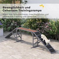 Produktbild von PawHut Agility-Wippe aus Holz für Hunde mit Sicherheitsstange und rutschfester Oberfläche Grau