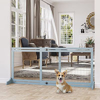 Produktbild von PawHut Ausziehbares Hundeabsperrgitter aus Holz mit Fußstütze für kleine und mittelgroße Hunde und Welpen Graublau 104-180 x 36 x 69 cm