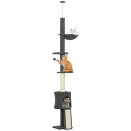 PawHut Deckenhoher Kratzbaum für Katzen höhenverstellbar 200-240 cm mit Hängematte und Höhle in Dunkelgrau – Bild 1 von 9