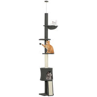 Produktbild von PawHut Deckenhoher Kratzbaum für Katzen höhenverstellbar 200-240 cm mit Hängematte und Höhle in Dunkelgrau