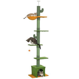 PawHut Deckenhoher Kratzbaum für Katzen in Grün mit Katzenhöhle und Spielball – Bild 1 von 12