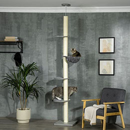 PawHut Deckenhoher Kratzbaum für Katzen mit Hängematte und Deckenspanner, Höhenverstellbar, Grau-Weiß – Bild 1 von 6