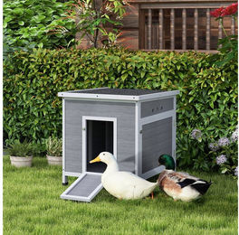 PawHut Entenstall aus Holz für Enten Hühner Gänse und Kaninchen mit Asphaltdach in Grau und Natur – Bild 1 von 6