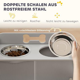 PawHut Erhöhte Futterstation für große Hunde mit Aufbewahrungsschrank und 2 Edelstahl Schüsseln inklusive Slow Feeder in Grau – Bild 1 von 12