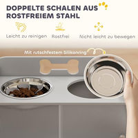 Produktbild von PawHut Erhöhte Futterstation für große Hunde mit Aufbewahrungsschrank und 2 Edelstahl Schüsseln inklusive Slow Feeder in Grau