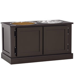 PawHut Erhöhte Futterstation für Hunde mit 2 Edelstahlschüsseln in Braun Größe L – Bild 1 von 11