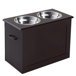 PawHut Erhöhte Futterstation für Hunde und Katzen mit 2 Edelstahlnäpfen Espresso 60 x 30 x 41 cm – Bild 1 von 11