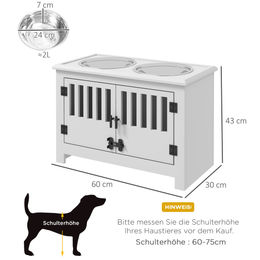 PawHut Erhöhte Futterstation für Hunde XL mit Edelstahl-Näpfen und Stauraum Weiß - 2 l – Bild 1 von 8