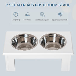 PawHut Erhöhter Futternapf für Hunde und Katzen mit 2 Edelstahlnäpfen Weiß – Bild 1 von 3