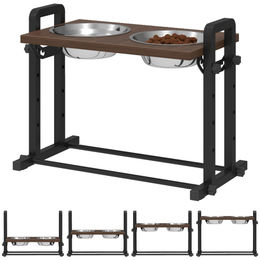 PawHut Erhöhter Hundenapf aus Edelstahl mit höhenverstellbarem Gestell für alle Altersstufen – Bild 1 von 13