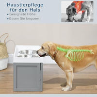 Produktbild von PawHut Erhöhter Hundenapf mit Ständer und Schublade, 2 Edelstahlnäpfe, Grau, 36 cm hoch