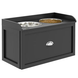 PawHut Erhöhter Hundenapf mit Ständer und Schublade, 2 Edelstahlnäpfe, Schwarz, 36 cm hoch – Bild 1 von 8