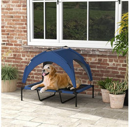 PawHut Erhöhtes Hundebett mit Baldachin und Dach aus Oxford-Gewebe Dunkelblau 106 x 76 x 94 cm – Bild 1 von 5