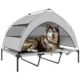 PawHut Erhöhtes Hundebett mit Dach für große Rassen XL aus Polyester in Grau – Bild 1 von 12