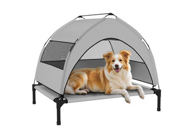 PawHut Erhöhtes Hundebett mit Dach und Aufbewahrungstasche aus Polyester in Hellgrau für mittelgroße Hunde 76x61x70cm – Bild 1 von 4