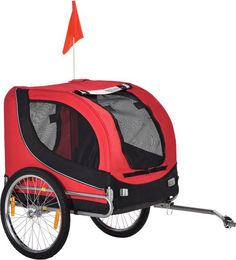 Produktbild von PawHut Fahrradanhänger für Hunde in Rot-Schwarz aus wasserfestem Polyester