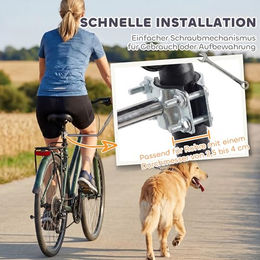 PawHut Fahrradleine für Hunde mit Stoßdämpfer aus Edelstahl und Nylon in Silber-Schwarz – Bild 1 von 11