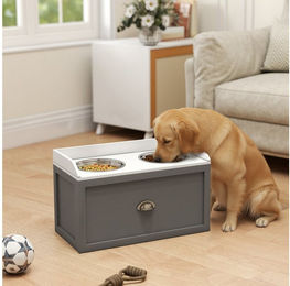 PawHut Futternapf erhöhte Futterstation mit Stauraum aus Edelstahl in Grau 60 x 30 x 36 cm – Bild 1 von 5