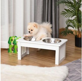 PawHut Futternapf mit 2 Edelstahl Schalen und Napfständer für kleine Hunde Weiß – Bild 1 von 2