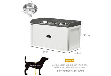 PawHut Futternapf mit Schublade aus Edelstahl in Weiß 60 x 30 x 36 cm – Bild 1 von 3