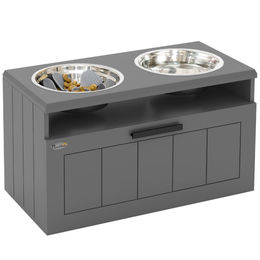 PawHut Futterstation für große Hunde mit 2 Edelstahlnäpfen und Slow Feeder in Grau XL – Bild 1 von 13