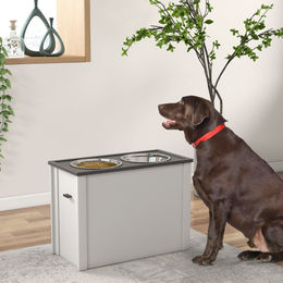 PawHut Futterstation für Hunde mit Stauraum und 2 Edelstahlschüsseln in Weiß – Bild 1 von 10
