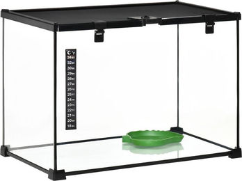 PawHut Glasterrarium für Reptilien Amphibien und Insekten mit Thermometer Schwarz 50 x 30 x 35 cm – Bild 1 von 9