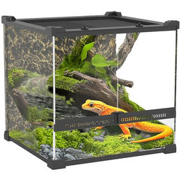 PawHut Glasterrarium für Reptilien und Amphibien mit Steinrückwand und Frontbelüftung Schwarz 30 x 30 x 30 cm 24L – Bild 1 von 13