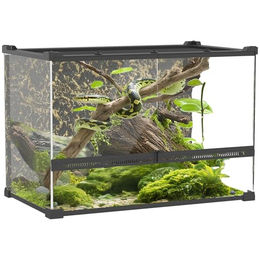 PawHut Glasterrarium für Reptilien und Amphibien mit Steinrückwand und Frontbelüftung Schwarz 50 x 30 x 35 cm 48L – Bild 1 von 10