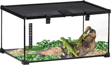 PawHut Glasterrarium für Reptilien und Amphibien mit Thermometer aus Metall Schwarz 50 x 30 x 25 cm – Bild 1 von 13