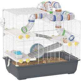PawHut Hamsterkäfig 4 Etagen Nagerkäfig für Hamster und Zwerghamster mit Laufrad, Futternapf und Tunnel in Grau, 78 x 45 x 73 cm – Bild 1 von 4