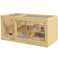 Produktbild von PawHut Hamsterkäfig aus Holz für Hamster und Rennmäuse mit Zubehör in Natur, 100 x 50 x 50 cm