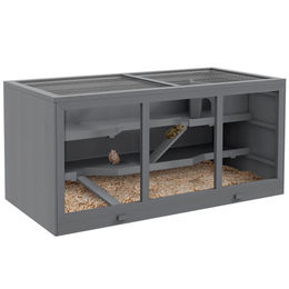 PawHut Hamsterkäfig aus Holz für Hamster und Zwerghamster 3 Etagen Grau 115 x 57 x 55 cm – Bild 1 von 11