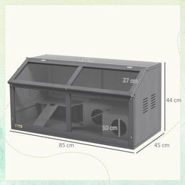 PawHut Hamsterkäfig aus Holz für Hamster und Zwerghamster mit Hängebrücke, Leitern, Hütte und Obertür, Grau, 85 x 45 x 44 cm – Bild 1 von 13