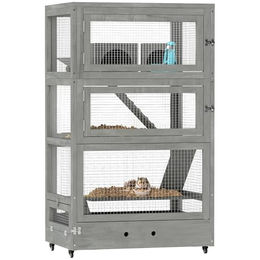 PawHut Hamsterkäfig aus Holz für Zwerghamster und Mäuse mit 4 Etagen und Rollen Grau 65 x 45 x 109 cm – Bild 1 von 13