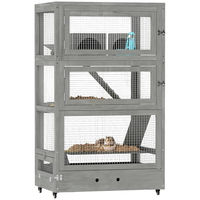 Produktbild von PawHut Hamsterkäfig aus Holz für Zwerghamster und Mäuse mit 4 Etagen und Rollen Grau 65 x 45 x 109 cm